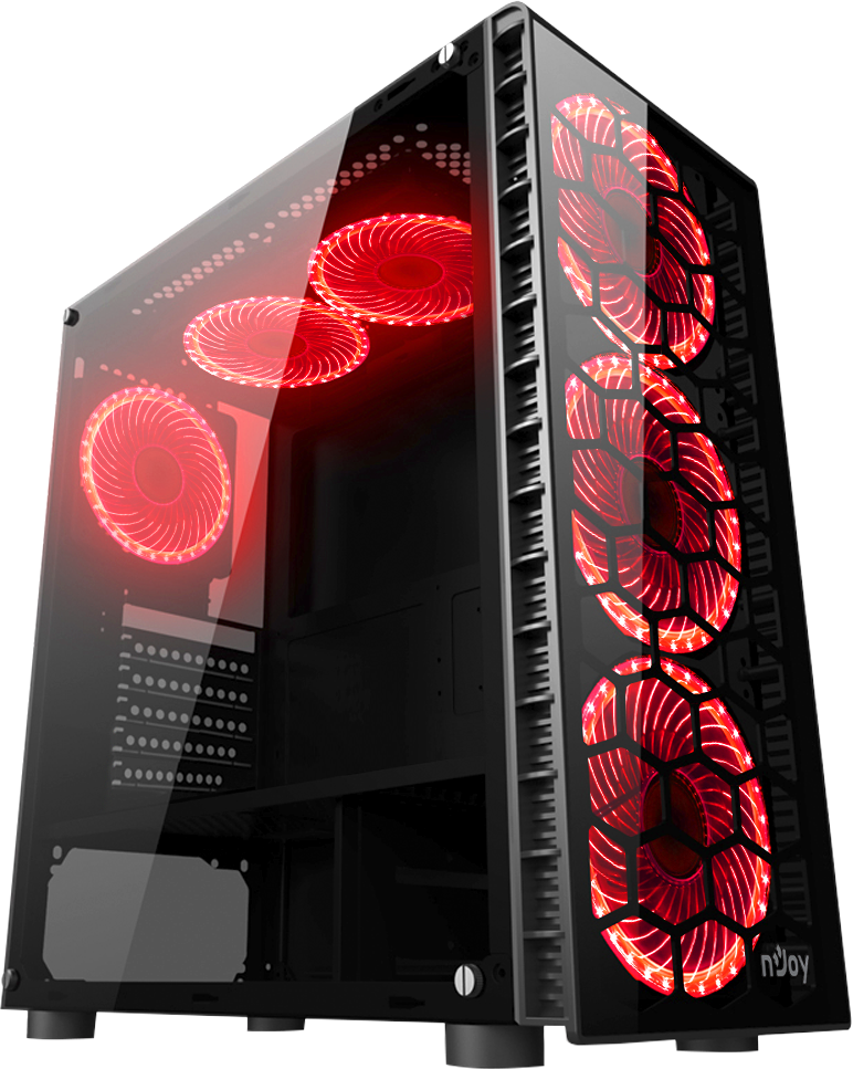 Корпус nJoy Vanguard Red Black ATX, mATX, Midi-Tower, без БП, с окном, подсветка, USB 2.0, 2xUSB 3.0, Audio