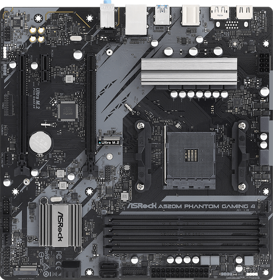   ASRock A520M Phantom Gaming 4 Socket AM4, AMD A520, 4xDDR4, 4xUSB 3.2 Gen1, HDMI, DisplayPort, mATX