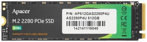  SSD 512Gb Apacer AS2280P4U (AP512GAS2280P4U-1)  SSD, M.2, 512 , PCI-E x4, NVMe, : 3500 /, : 2300 /