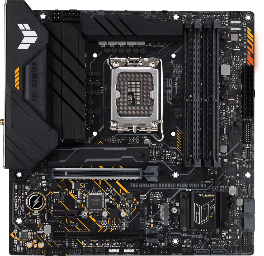   ASUS TUF GAMING B660M-PLUS WIFI D4 Socket 1700, Intel B660, 4xDDR4, PCI-E 5.0, 2500 /, Wi-Fi, Bluetooth, USB 3.2 Gen1, 4xUSB 3.2 Gen2, USB 3.2 Gen2x2 Type-C, HDMI, DisplayPort, , mATX