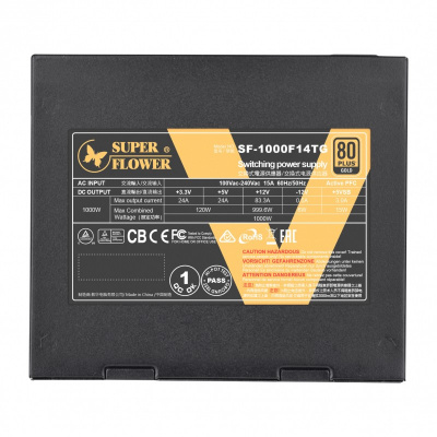 ���� ������� 1000W Super Flower Leadex V Gold PRO �������� 1000 ��, ATX12V 2.52, �������� PFC, ���������� 120 ��, c��������� 80 PLUS Gold, �������������� ������ SF-1000F14TG