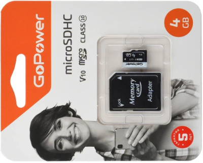 ����� ������ microSD GoPower 4GB Class10 15 ��/��� V10 � ���������