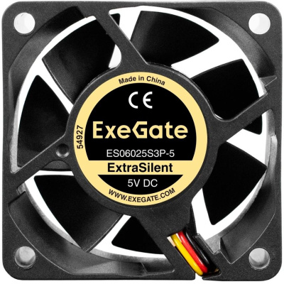 Exegate EX297005RUS ���������� 5� DC ExeGate ExtraSilent ES06025S3P-5 (60x60x25 ��, Sleeve bearing (��������� ����������), 3pin, 2300RMP, 18dBA)