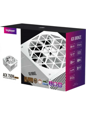 ���� ������� 1STPLAYER ACK BRONZE 750W White / ATX 3.1, PCIe 5.1, APFC, 80 PLUS Bronze, Double Forward, full Teapo caps, 140mm fan, non-modular / HA-750AA2-WH