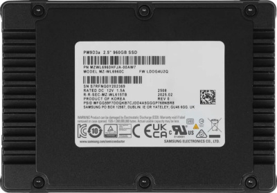 ������������� ���������� SSD Samsung MZWL6960HFJA-00AW7 2.5 U.2, 960GB, PM9D3a, 12000/1700 MB/s, 1050k/75k IOPS, NVME Gen 4, 1DWPD (5Y), 7mm (836459)