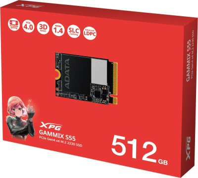 ������������� ���������� SSD ADATA M.2 512GB XPG GAMMIX S55 PCIe Gen4x4 with NVMe 5000/3000, 3D �LC NAND, 230TBW