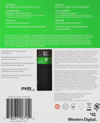 ���������� SSD WD PCIe 4.0 x4 1TB WDS100T4G0E SN3000 Green M.2 2280