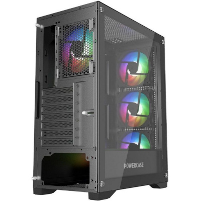������ Powercase ������ Powercase Ultimate Black, Tempered Glass, 4x 120mm ARGB fans, ARGB HUB, ������, ATX  CUB-A4