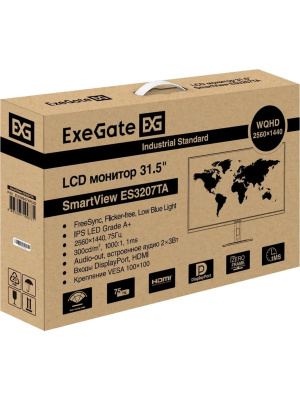 ������� ExeGate 31.5" ES3207A SmartView {IPS 2560x1440@75hz 1ms 16:9 300cd 1000:1 178/178 HDMI DisplayPort USB speakers HAS VESA} [EX299474RUS]