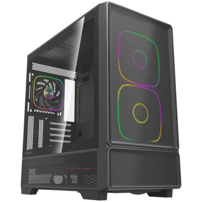 ������ Powercase AX5, Black, TG, Type-C, 2x 140mm +3x 120mm ARGB PWM Fans, Nylon filters, ������, ATX  (CJXA-A5)