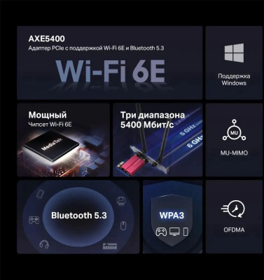 ������� ������� Wi-Fi + Bluetooth Mercusys MA86XE AXE5400 PCI Express (���.����.������.) 2���.