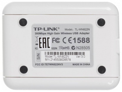 TP-Link ������������ USB2.0 ������� TL-WN822N, 300����/�, ���������� ��������, ������� 2�3 ���