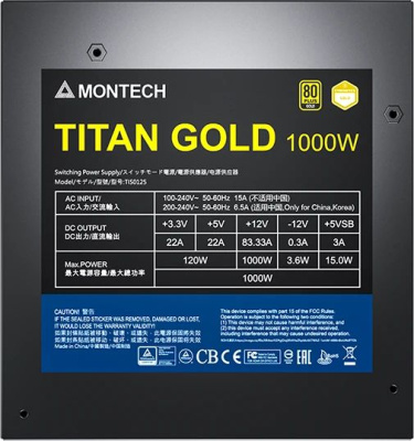 ���� ������� Montech TITAN GOLD 1000W ATX 3.0, APFC, 80 PLUS Gold, full modular