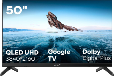 ��������� QLED Vitek 50" VT-50QUBS500 Google TV Frameless ������/������ 4K Ultra HD 60Hz MEMC DVB-T DVB-T2 DVB-C DVB-C2 DVB-S DVB-S2 USB 2.0 WiFi Smart TV