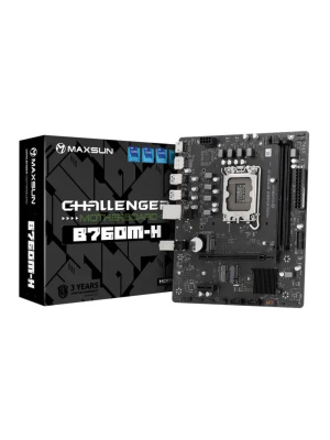 ����������� ����� Maxsun MS-Challenger B760M-H B760, LGA1700, 2*DDR4, 1*PCIEx16, 1*PCIEx1, 2*M.2, 2*TypeC, 6*USB3.2Gen1, 4*USB2.0, 3*SATA3.0, 1G, DP, HDMI, M-ATX, RTL