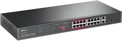 TP-Link TL-SL1218P 18-�������� ���������� � 16 PoE+ ������� 10/100 ����/� � 2 ����������� ������� SMB