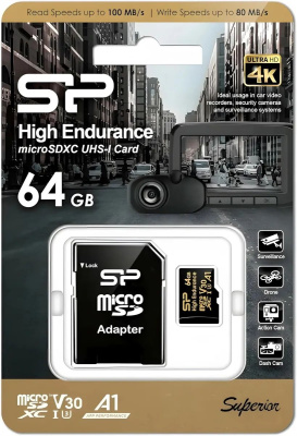 ���� ����� microSDXC 64GB Silicon Power SP064GBSTXDV3V1HSP High Endurance V30 + adapter