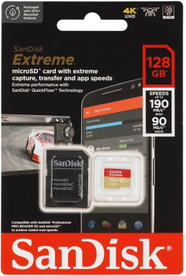 ����� ������ SanDisk 128GB Creator microSD Card UHS-I with Adapter C10,V30,A2 R:190MB/s,W:90MB/s. ����: �������/�������