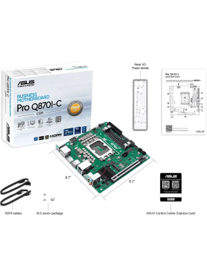 ����������� ����� ASUS PRO Q870I-C-CSM, LGA1851, Q870, 2*DDR5, 2*SATA, 1*M.2, 3*USB 3.2, 2*USB 2.0, Type-C, 2*PCIx16, 2*DP+HDMI, mATX; 90MB1MPP-M0EAYC
