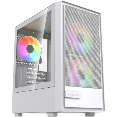 ������ Powercase Mistral SM02 ARGB, Tempered Glass, 3x120mm ARGB PWM fans, �����, mATX  (CMMSM02W-A3)