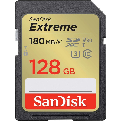 ���� ����� SD 128GB SanDisk SDXC Class 10 V30 UHS-I U3 Extreme 180MB/s