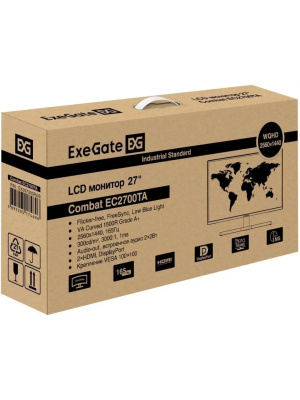 ������� ExeGate 27"�EC2700TA Combat {VA 2560x1440 Curved 165Hz 1ms 16:9 300cd 3000:1 178/178 2xHDMI DisplayPort USB Speakers} [EX297303RUS]
