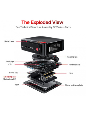 ����-�� Beelink SER5, AMD Ryzen 5 5500U/16 �� DDR4/480 �� SSD/AMD Radeon Graphics/��� ��, ������ (BL/SER5/5500U/16G/480G/2.5G*1/Black)