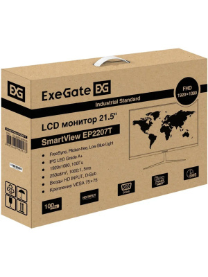 ������� ExeGate 21.5"�EP2207T SmartView ������ {IPS 1920x1080 75Hz 5ms 16:9 250cd 1000:1 178/178 D-Sub HDMI VESA} [EX300130RUS]