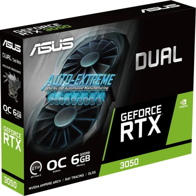 ���������� Asus PCI-E 4.0 DUAL-RTX3050-O6G NVIDIA GeForce RTX 3050 6Gb 128bit GDDR6 1822/14000 HDMIx1 DPx3 HDCP Ret