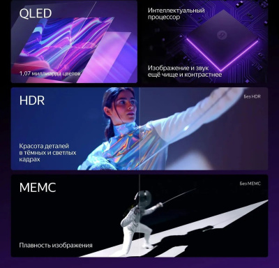 ��������� 55" ������ YNDX-00101 �� ������� ��� � ������ �� YaGPT, QLED, 4K Ultra HD, ������, ����� ��, YaOS X