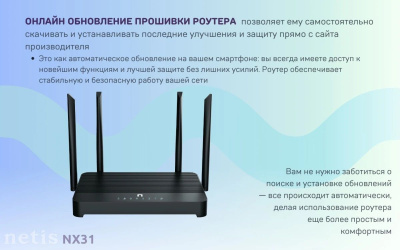 Wi-Fi ������ Netis NX31, Wi-Fi 6, AX3000, 2.4/5���, 3 LAN, ������