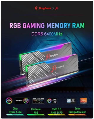 ������ ������ DDR5 Kingbank 32GB (2x16Gb) 6400MHz Black Heatsink RGB   Hynix M-die CL32 32-39-39-80 K5.01.FLM5FD9401