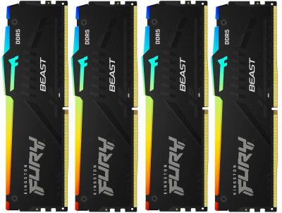 ������ ����������� Kingston 64GB 5200MT/s DDR5 CL40 DIMM (Kit of 4) FURY Beast RGB XMP (KF552C40BBAK4-64)