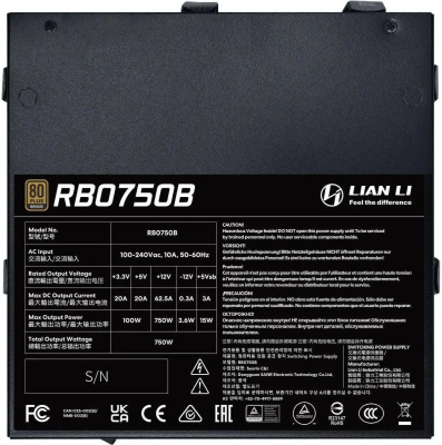 ���� ������� Lian Li BX0750B Gen.5, 750��, 80 PLUS BRONZE, 120��, ������, retail