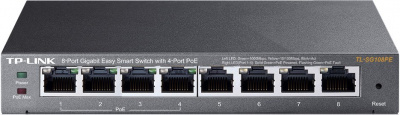 ���������� [TL-SG108PE] Tp-Link TL-SG108PE 8 ���������� ������ RJ45, 4 ����� � ���������� PoE, ��������� 802.3af, ������ PoE �� 55 ��, VLAN �� ���� MTU/�����/����, QoS (������������� ������), IGMP Snooping, �������� ������