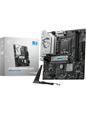 ����������� ����� MSI B760M GAMING WIFI B760, LGA1700, 2*DDR5, 1*PCIEx16, 1*PCIEx1, 2*M.2, 6*USB3.2Gen1, 6*USB2.0, 4*SATA3.0, 2.5G, VGA, DP, HDMI, M-ATX, RTL