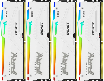 ������ �����������/ Kingston 128GB 5200MT/s DDR5 CL40 DIMM (Kit of 4) FURY Beast White RGB XMP (KF552C40BWAK4-128)