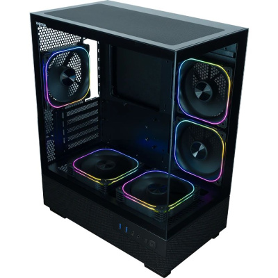������ XASTRA Q400M 5ARGB-FG-C6-UC Black mATX/Aquarium/Screewless/ 5x120mm ARGB PWM FG fans/Argb+PWM HUB 6port/ Type-C/ Q400M-5FG12A-C6-UC
