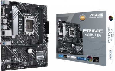 ����������� ����� ASUS PRIME H610M-A D4-CSM Socket 1700, Intel H610, 2xDDR4, PCI-E 4.0, 2xUSB 3.2 Gen2, VGA, HDMI, DisplayPort, mATX